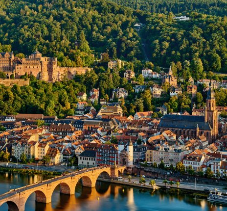 Blick auf Heidelberg mit Karl-Theodor-Brücke und Schloss © haveseen - stock.adobe.com