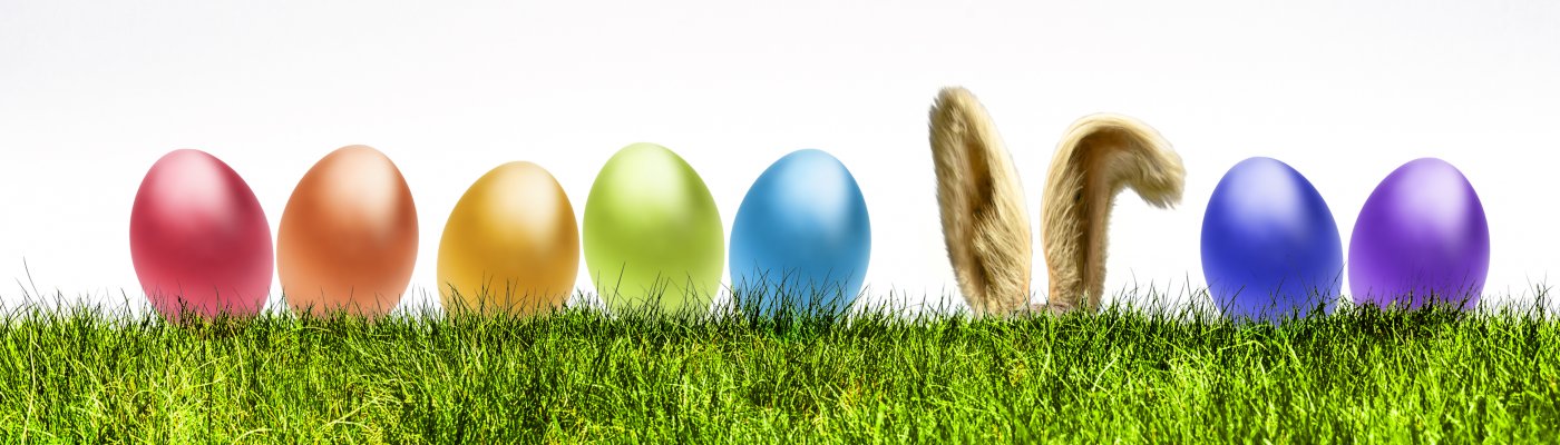 Bunte Ostereier in einer Grünen Wiese